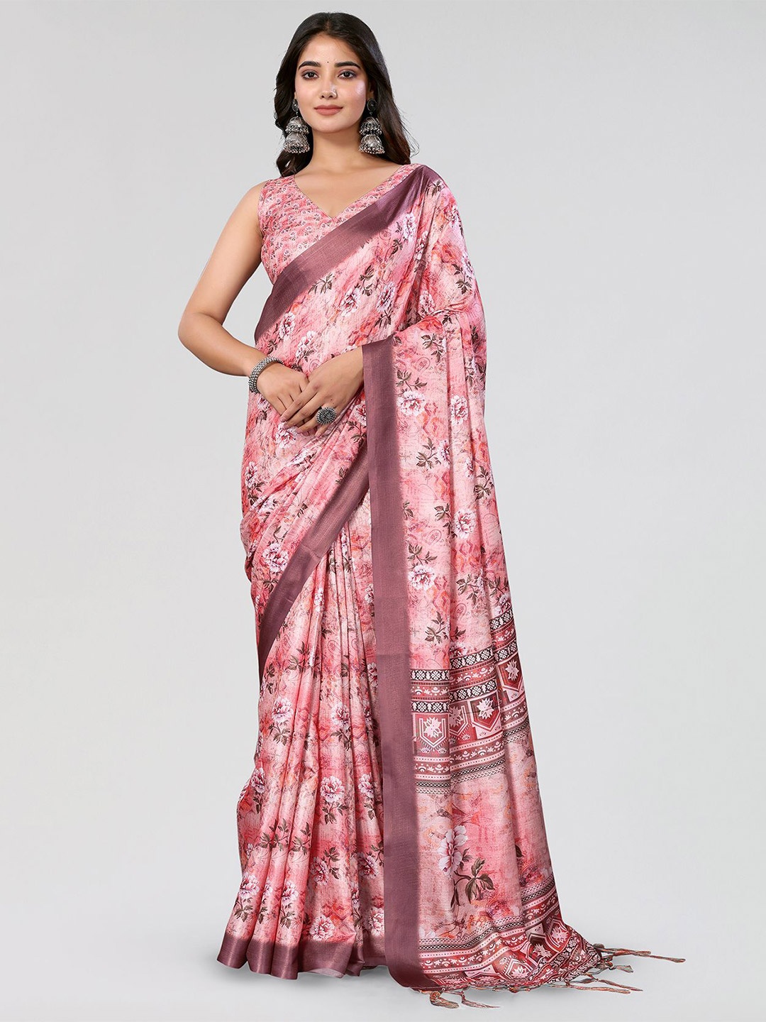 

KALINI Floral Printed Zari Saree, Purple