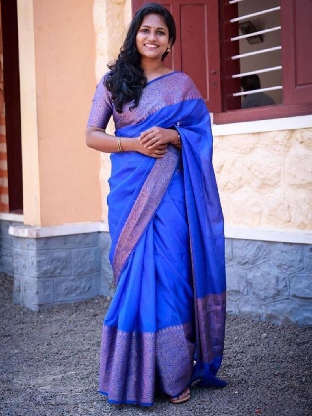 

Areca Designer Paisley Zari Pure Silk Banarasi Saree, Blue