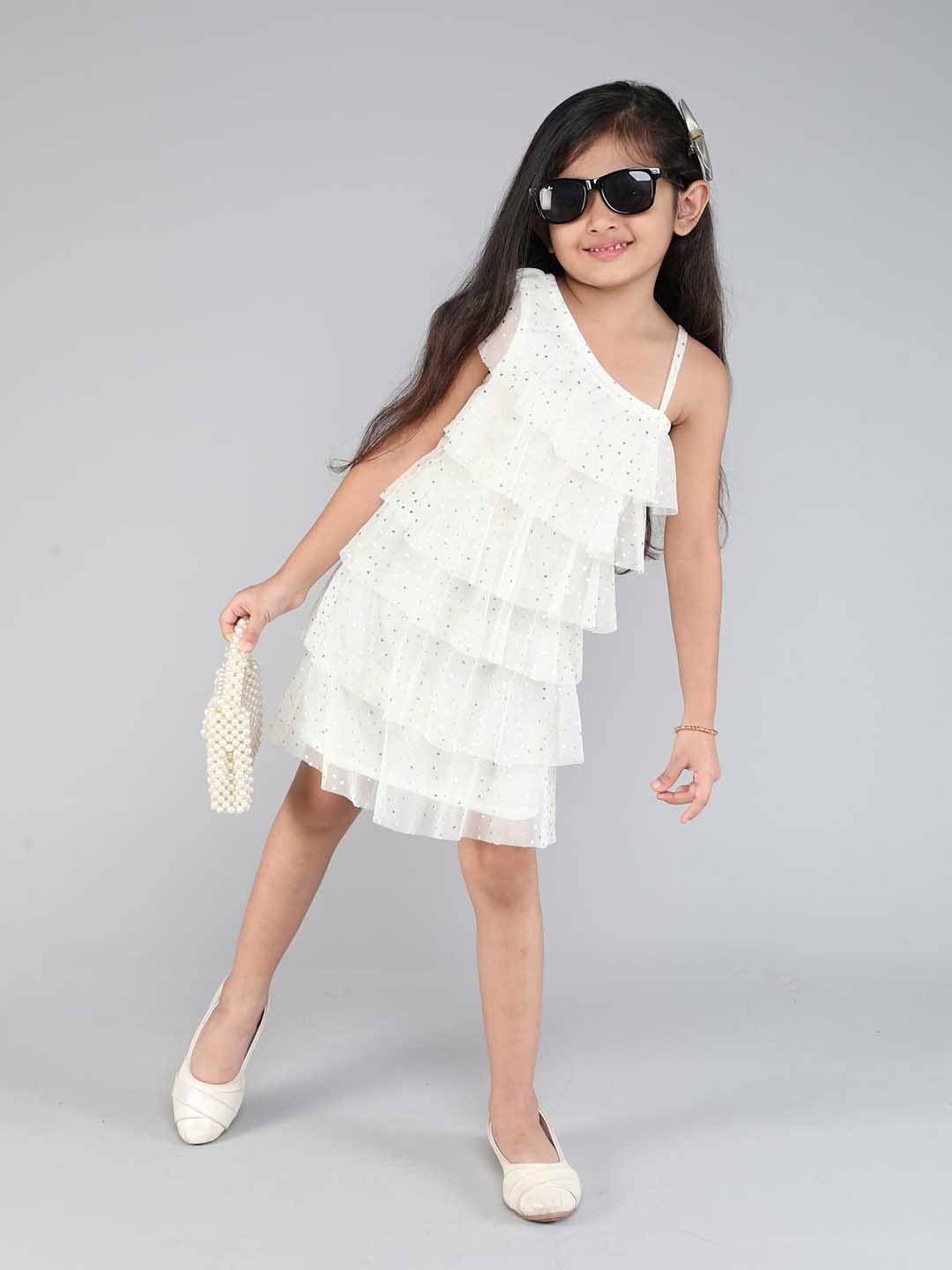 

taffykids One Shoulder Fit & Flare Dress, White