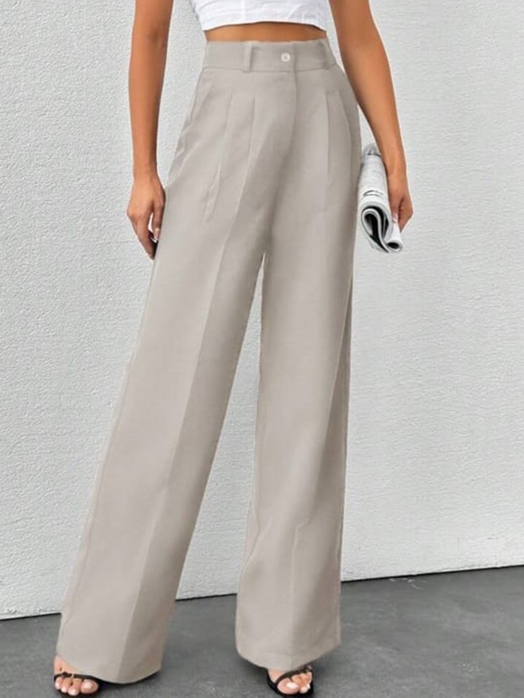 

BROADSTAR Women Smart High-Rise Easy Wash Pleated Korean Pants, Grey