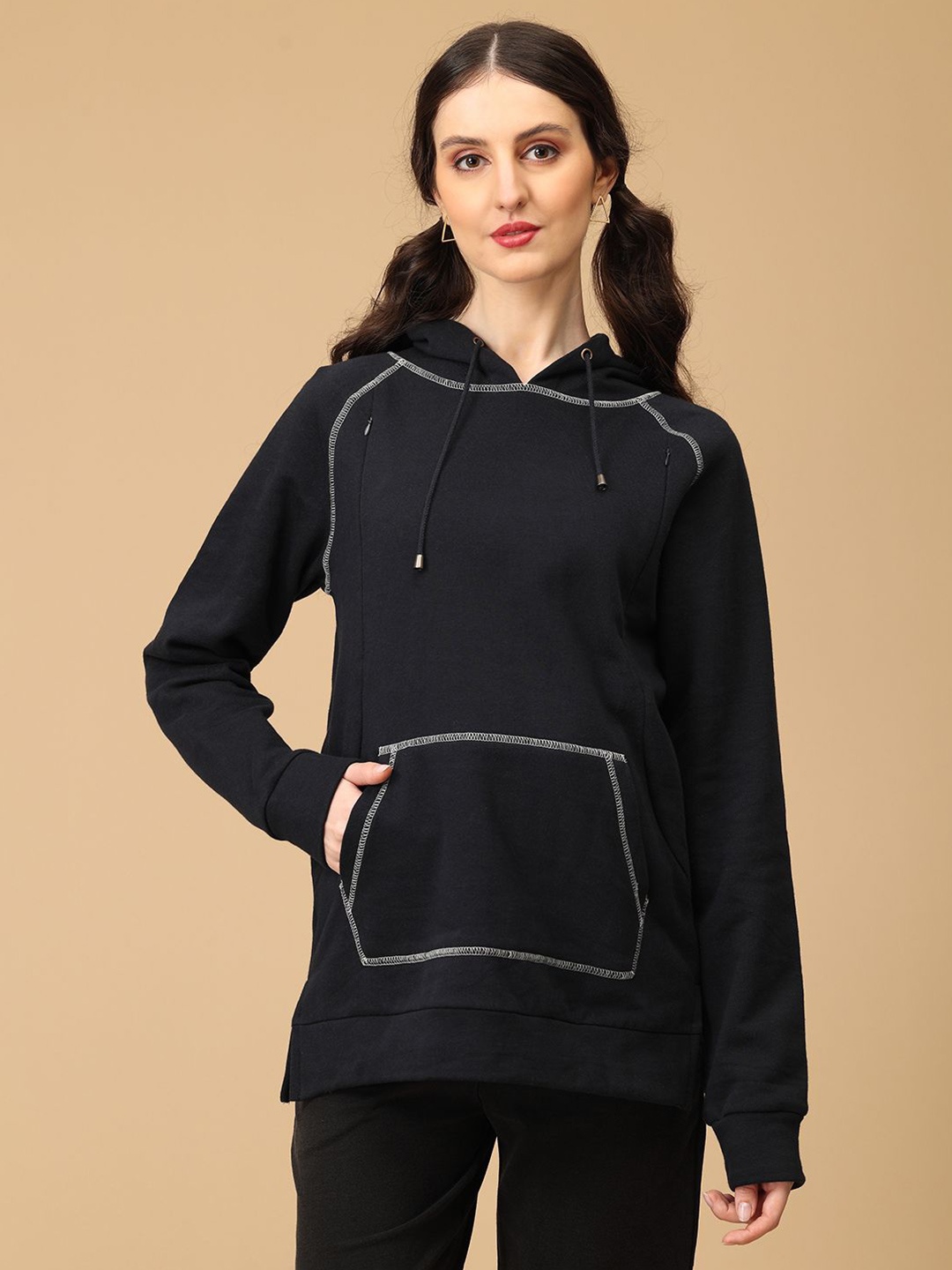 

The Mom Store Women Hooded Pullover Cotton Sweatshirt, Navy blue