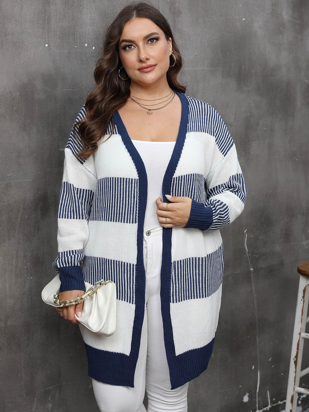 

StyleCast Curve Women Striped Shrug, Blue