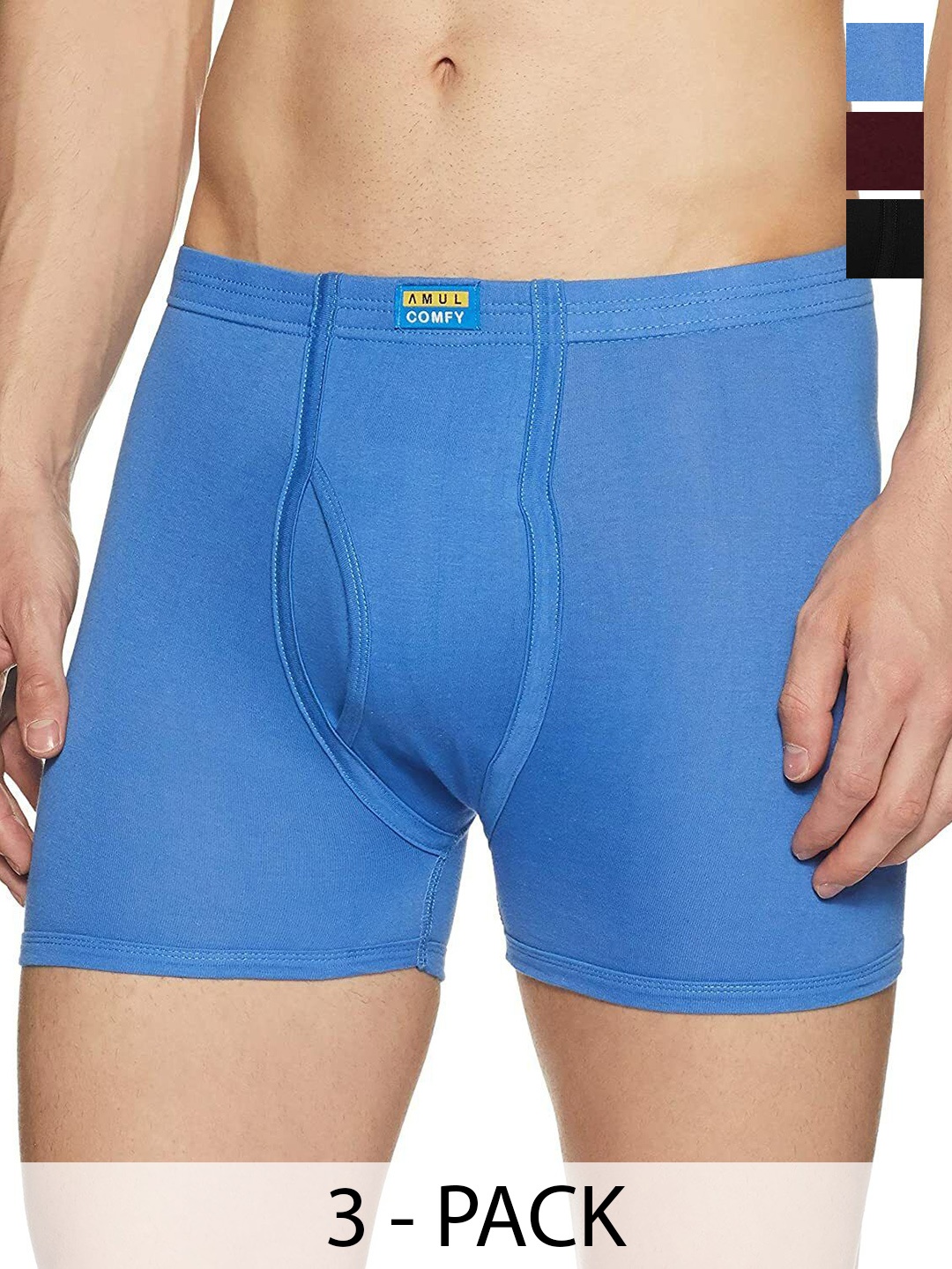 

AMUL COMFY Men Pack Of 3 Pure Cotton Assorted Trunks - Comfy-Plain-Trunk-IE-3-100, Blue