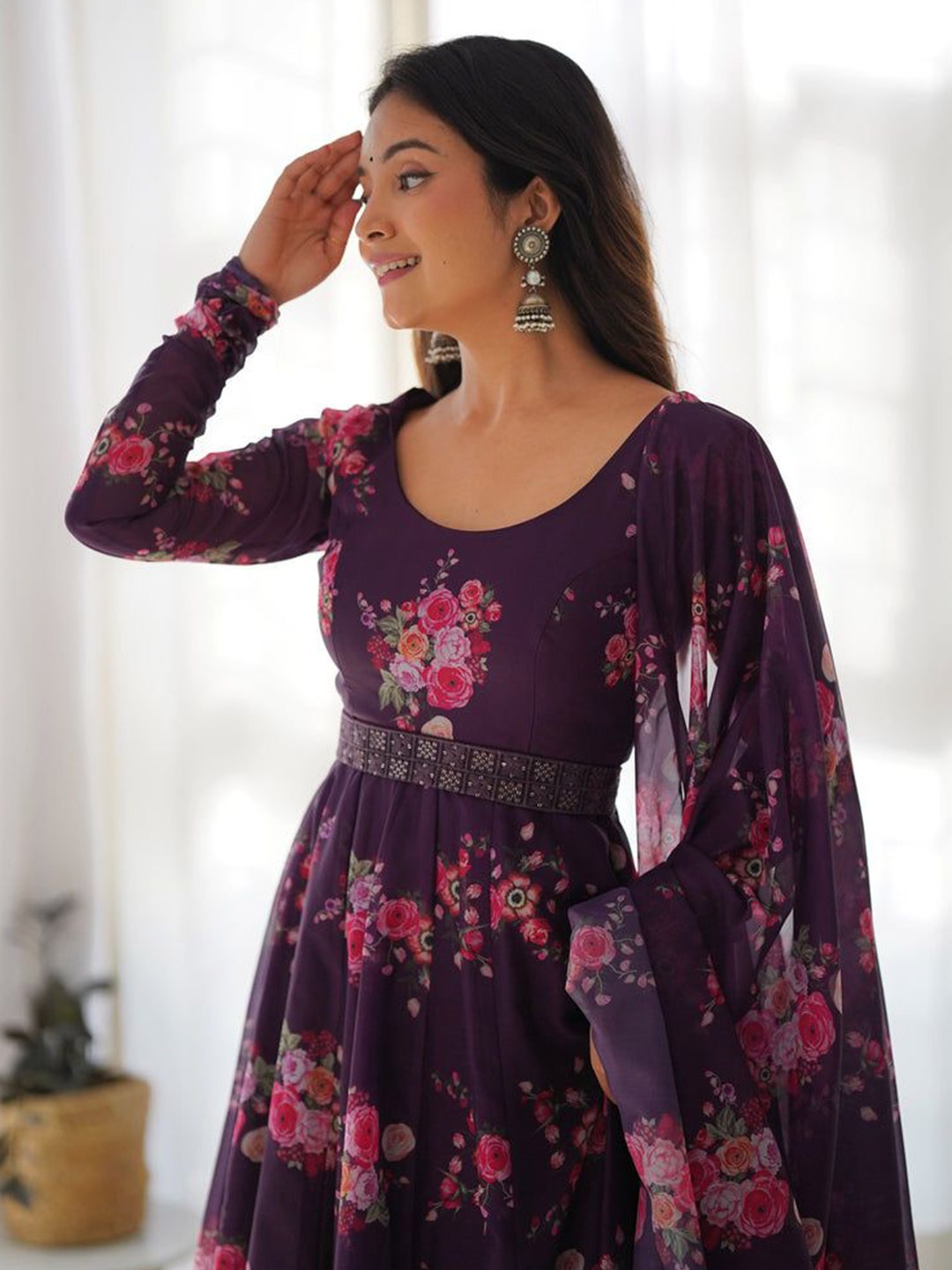 

Femvy Women Cotton Fit & Flare Maxi Dress, Purple
