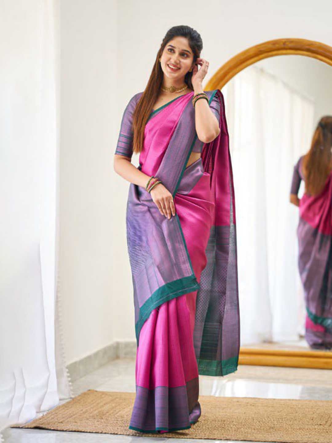 

Visit Wear Woven Design Zari Pure Silk Banarasi Saree, Pink