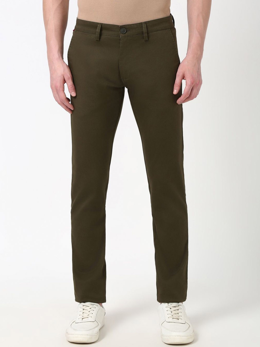 

Peter England Casuals Men Skinny Fit Mid-Rise Chinos Trousers, Olive