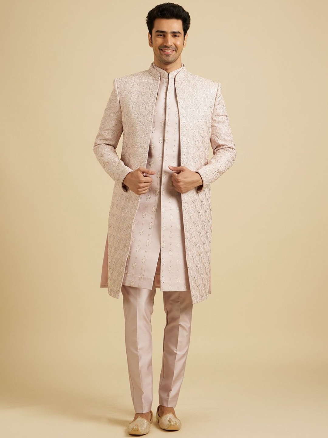 

Manyavar Men Sequin Work Sherwani Set, Pink