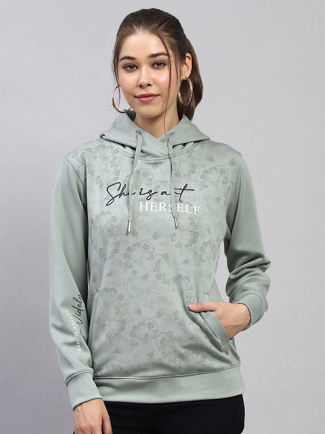 

Monte Carlo Women Printed Hooded Sweatshirt, Green