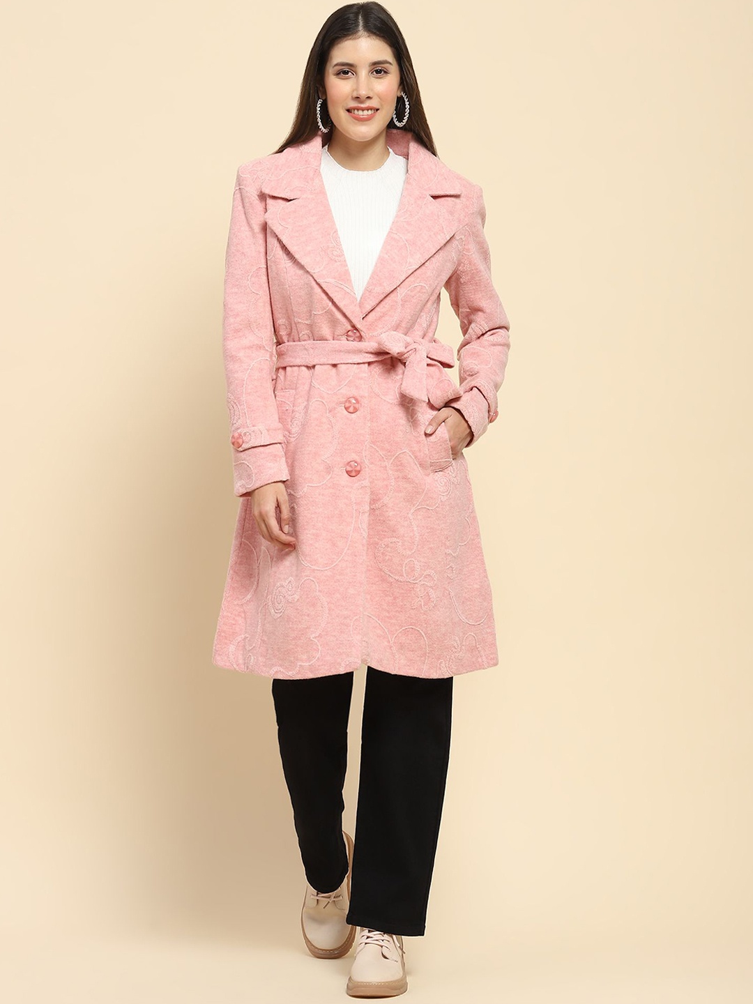 

Global Republic Women Notched Lapel Longline Trench Coat, Pink