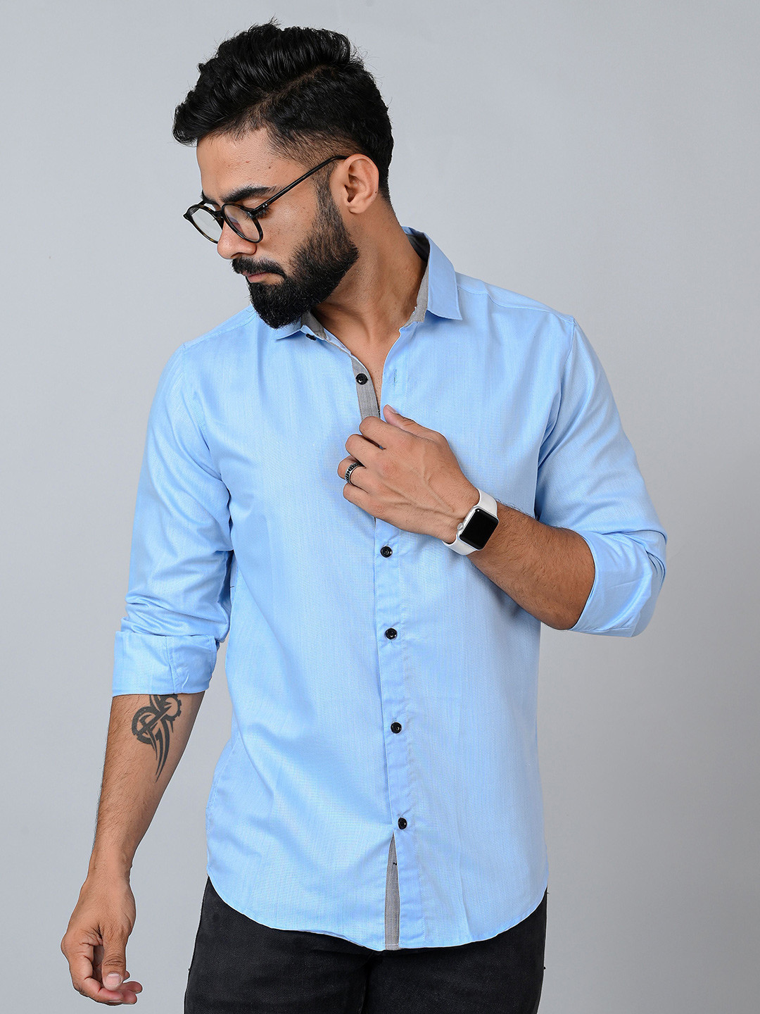 

Tanip Men Spread Collar Solid Cotton Casual Shirt, Blue