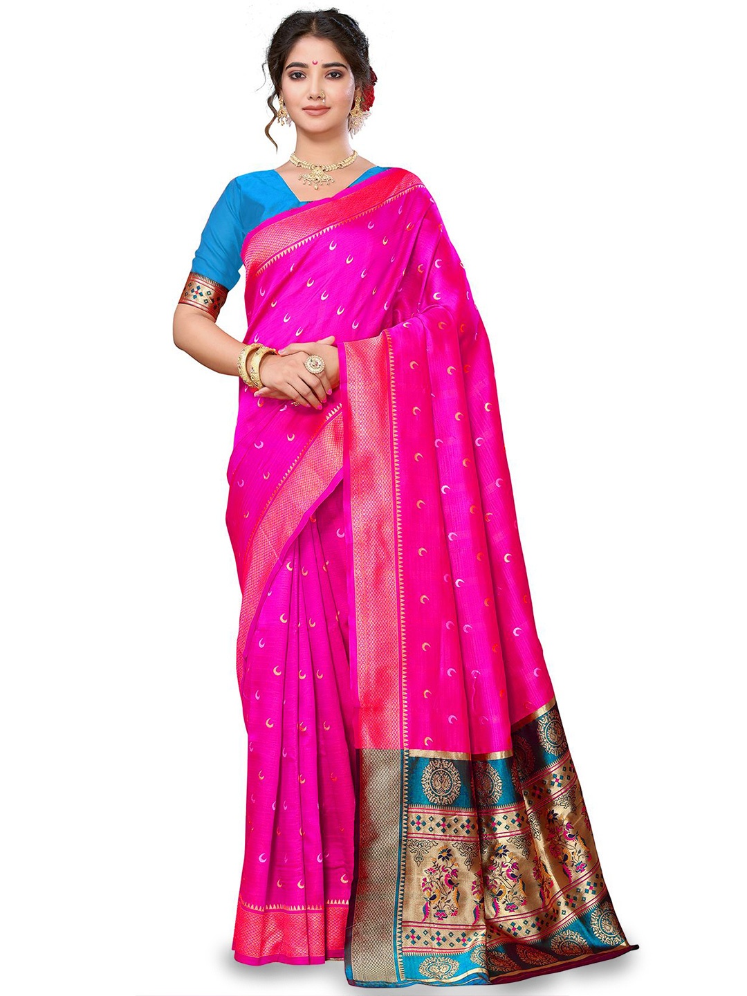 

KALINI Woven Design Zari Saree, Pink