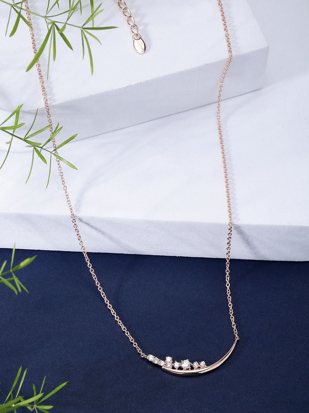 

DIAVO 925 Sterling Silver Rose Gold-Plated Cubic Zirconia Necklace