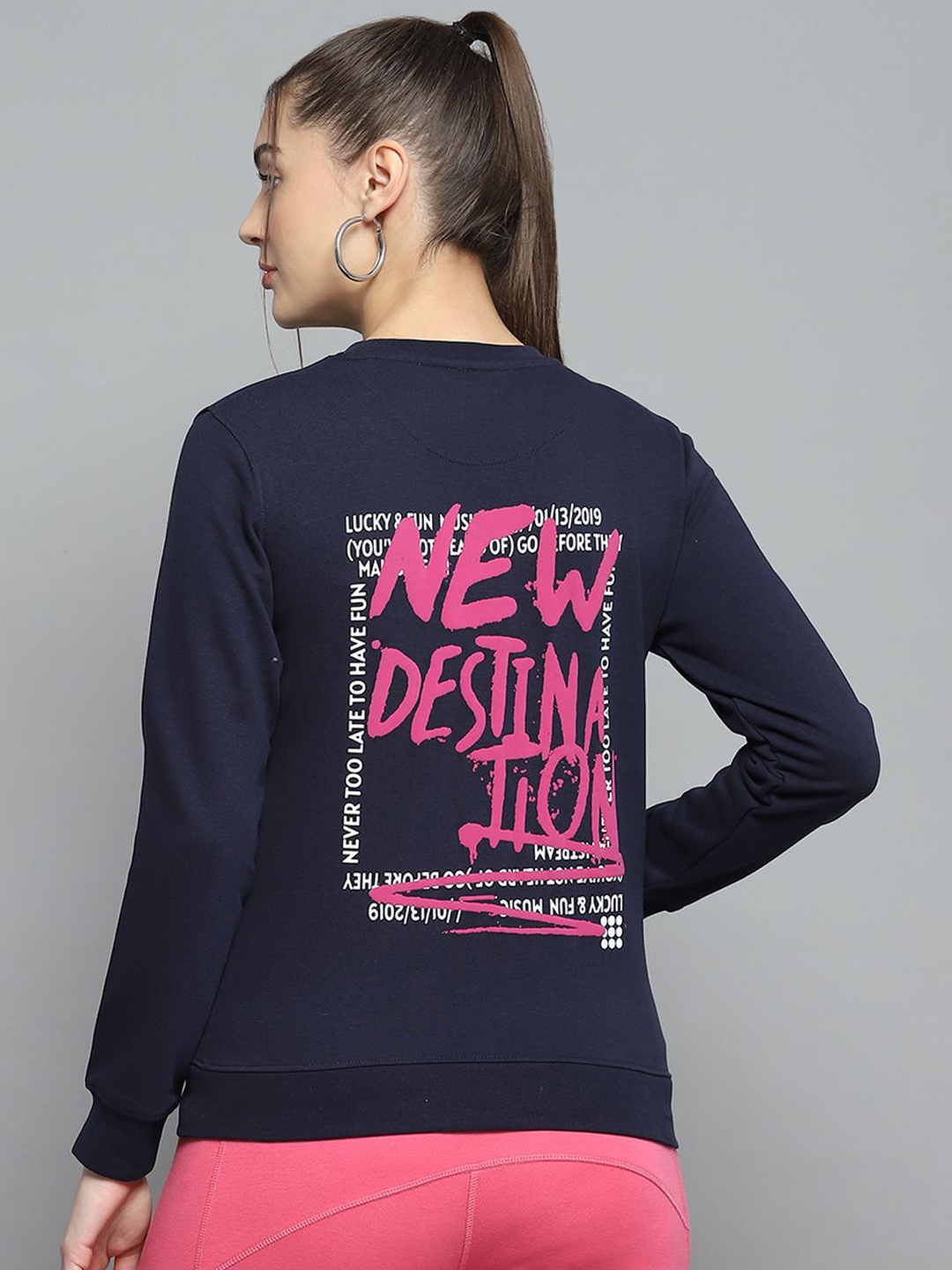 

rock.it Women Printed Pullover Sweatshirt, Navy blue