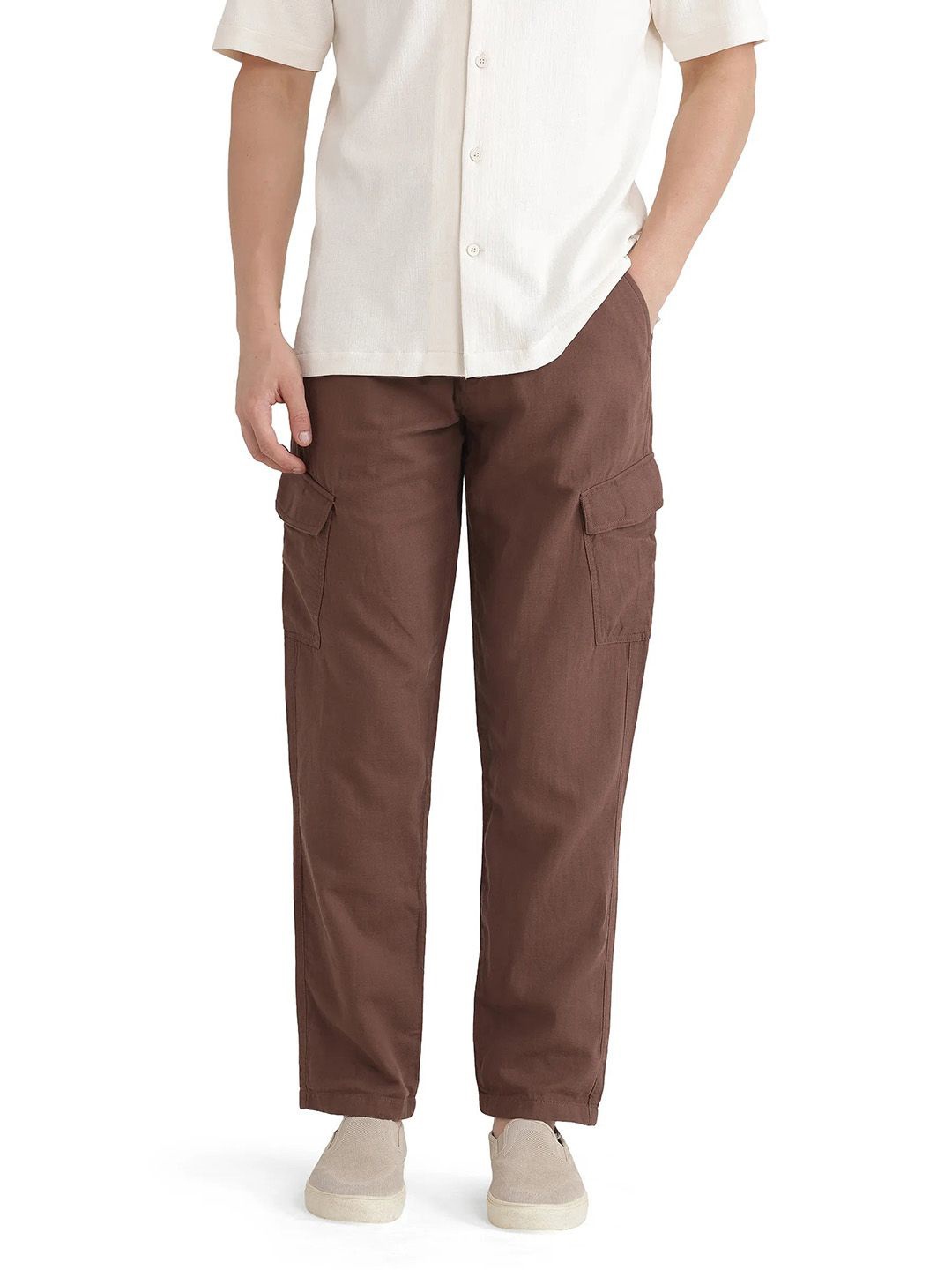 

RARE RABBIT Men Tailored Cotton Cargos Trousers, Brown