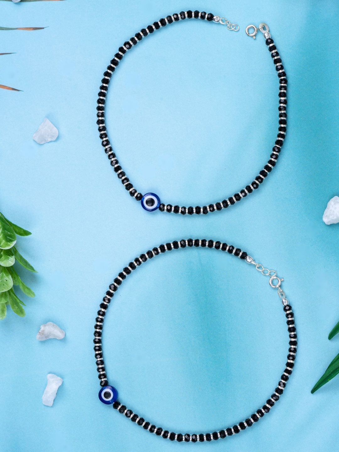 

GLYTERS Silver Rhodium-Plated Anklets