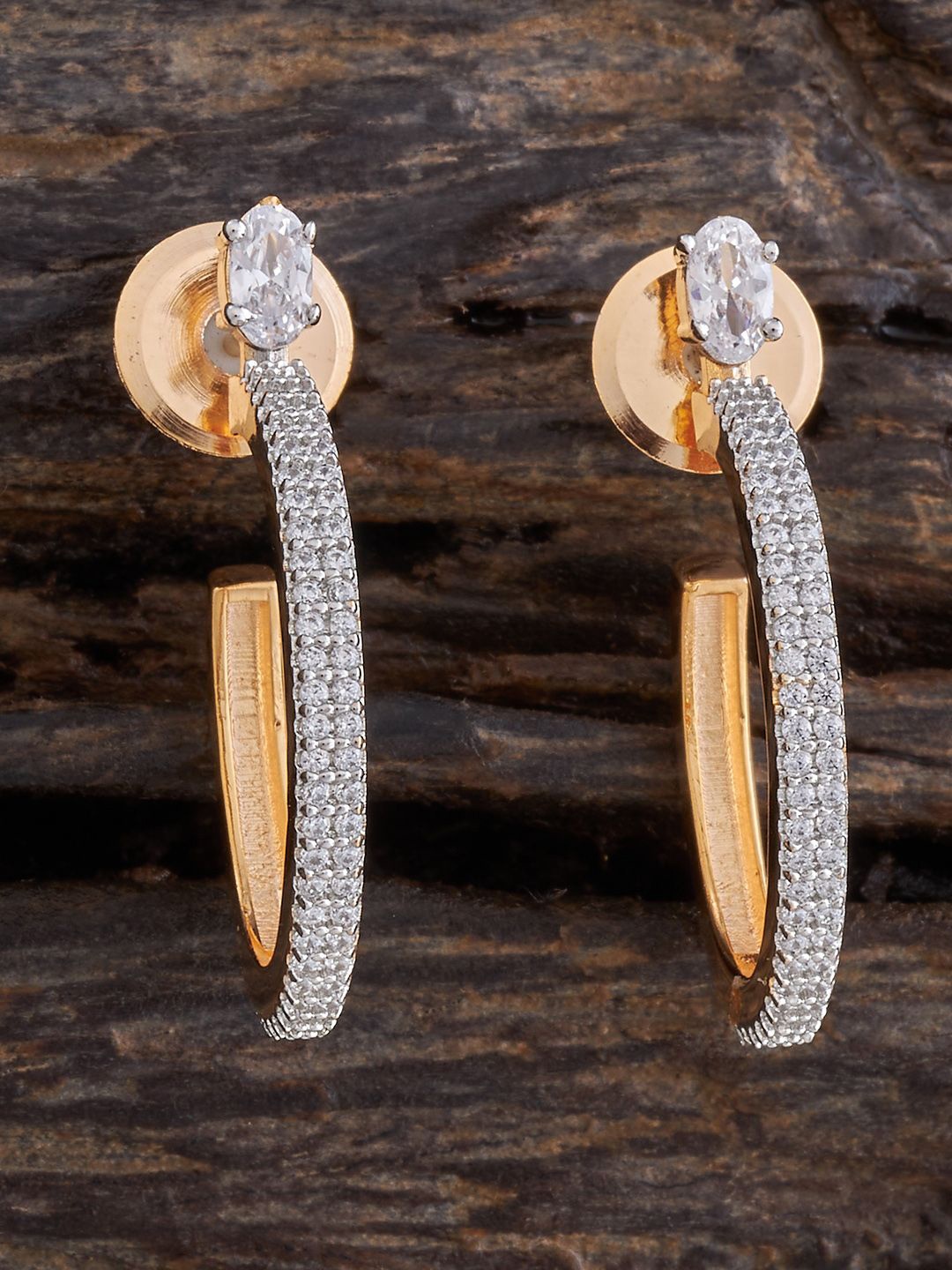 

Kushal's Fashion Jewellery Gold Plated Zircon Circular Half Hoop Earrings, White