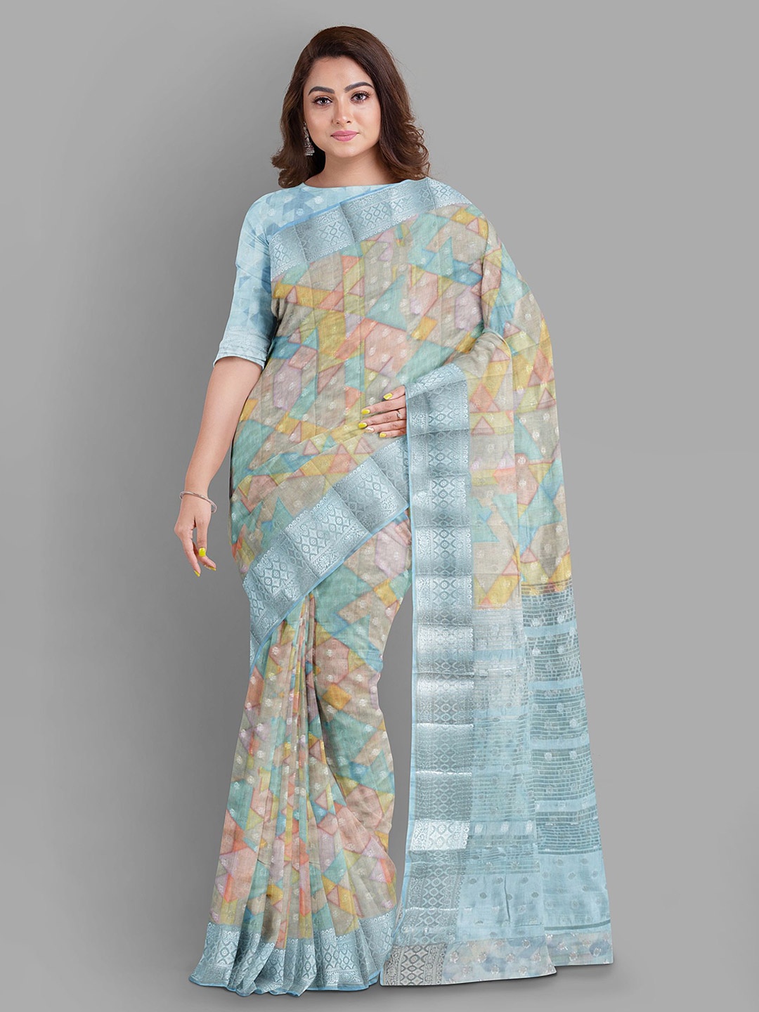 

The Chennai Silks Geometric Printed Saree, Blue