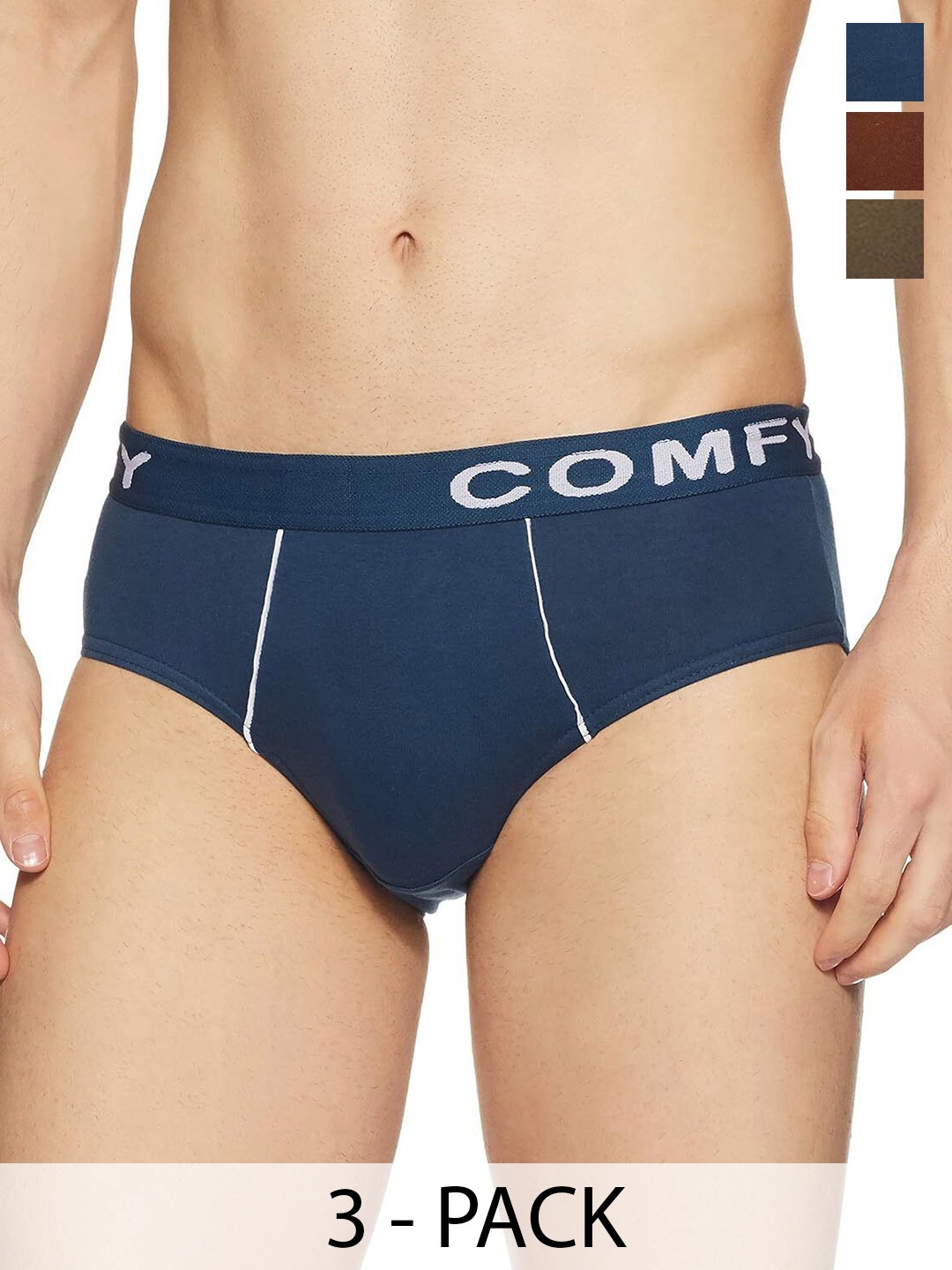 

AMUL COMFY Men Pack Of 3 Pure Combed Cotton Basic Briefs Comfy-Brief-OE-3-110, Blue