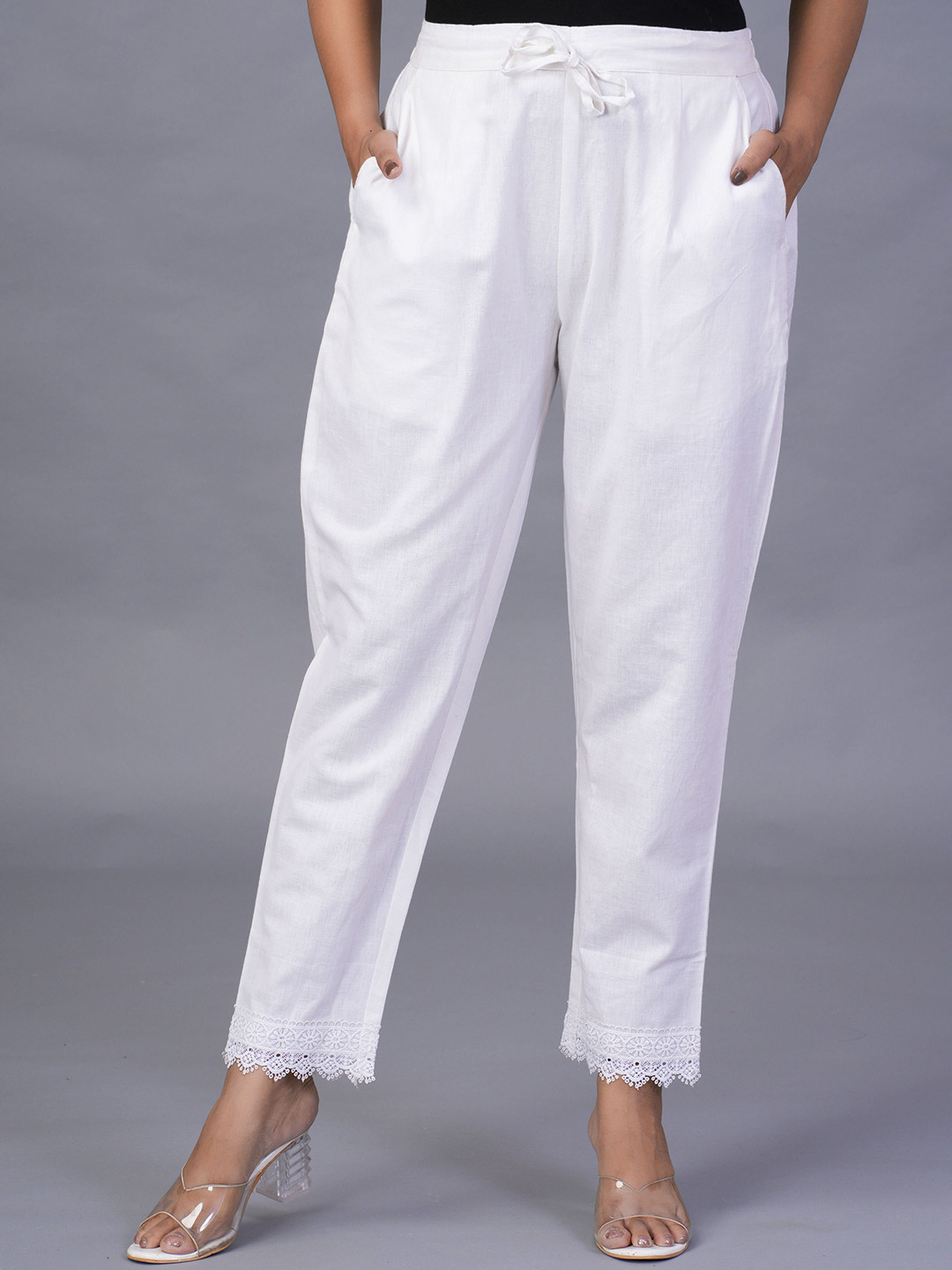 

KALINI Women Regular Fit Mid-Rise Trousers, White