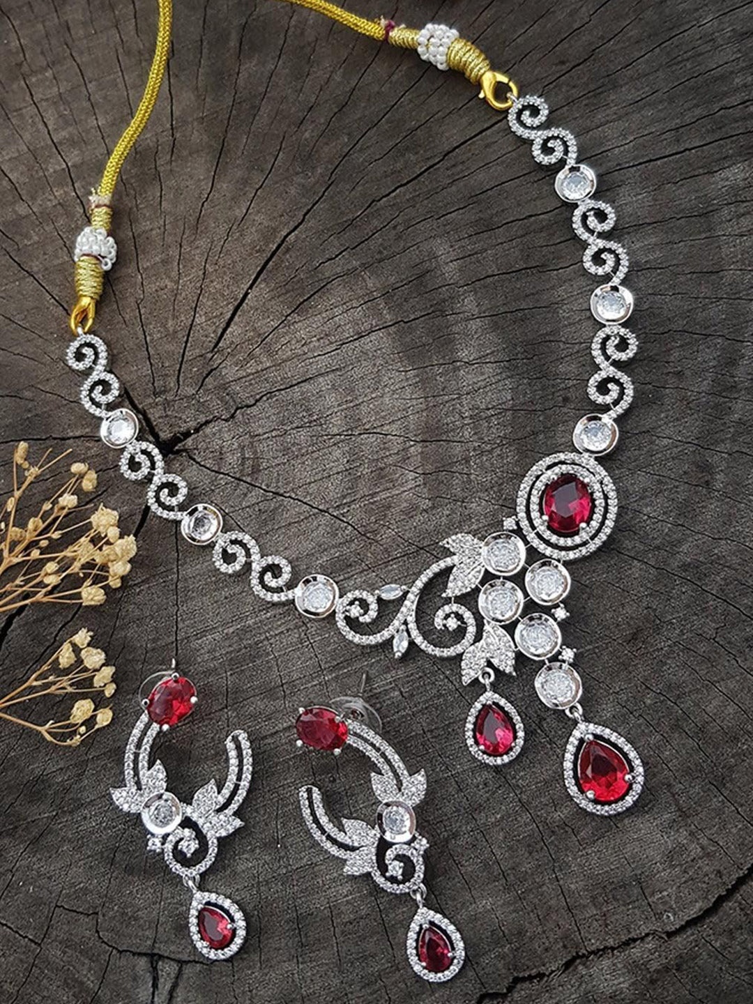 

GRIIHAM Silver-Plated CZ Studded Jewellery Set