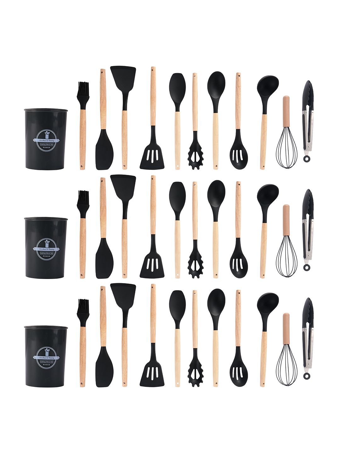 

Kuber Industries Black & Brown 36 Pcs (with Holder) Silicone Nonstick Spatula Set