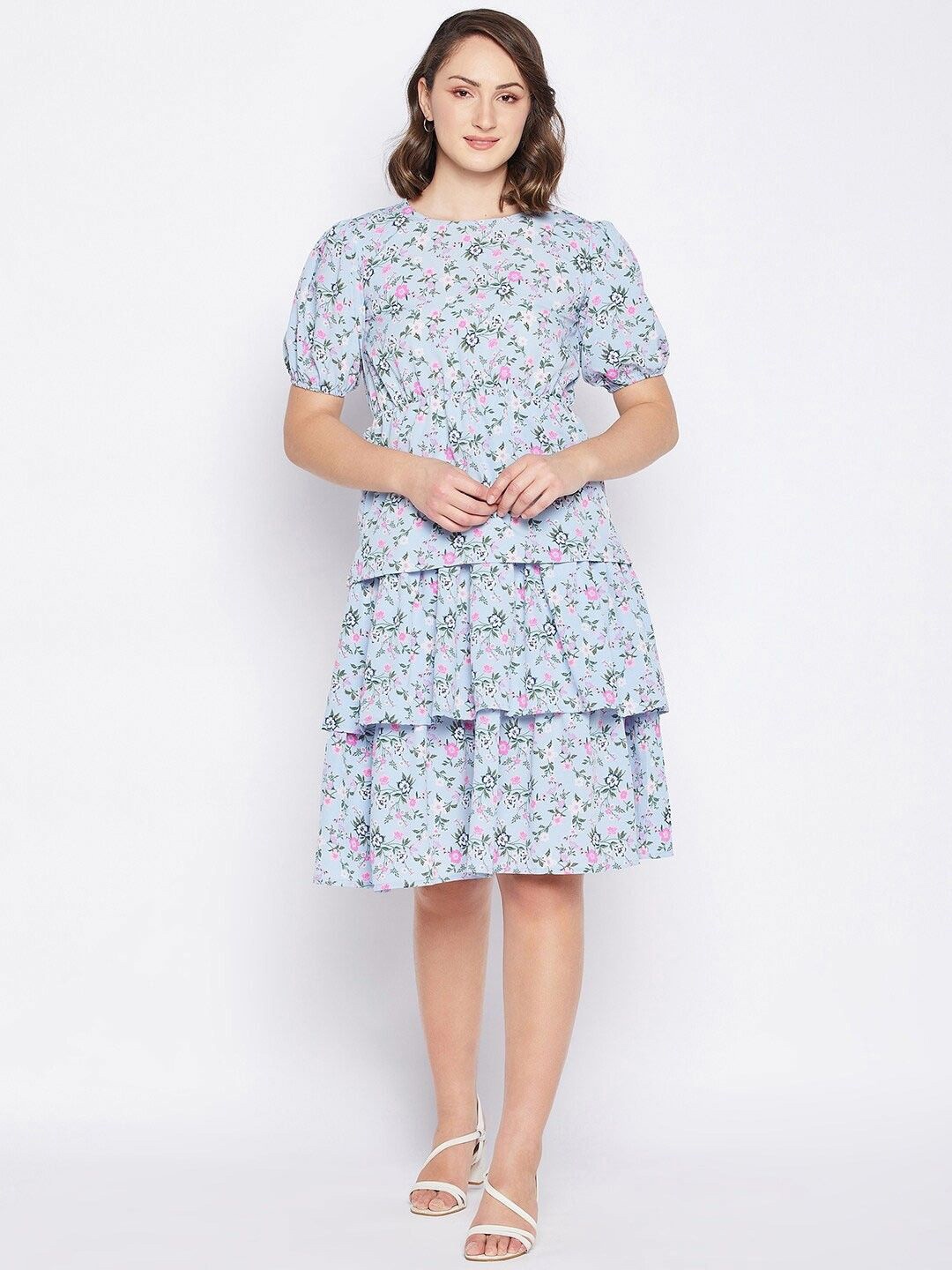 

DressBerry Floral Printed Fit & Flare Dress, Blue