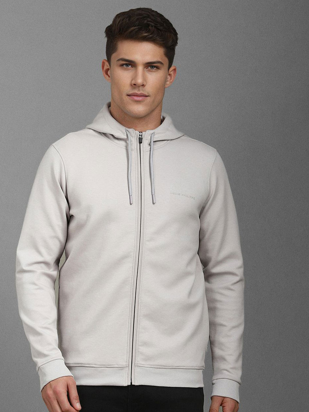 

Louis Philippe Men Hooded Sweatshirt, Grey