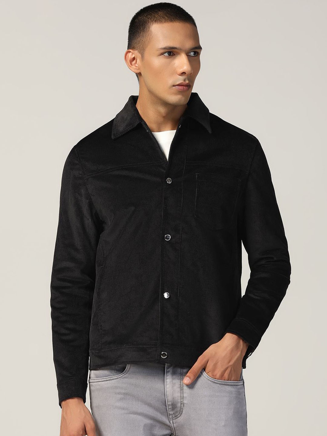 

Blackberrys Men Camouflage Polyester Crop Tailored Jacket, Black