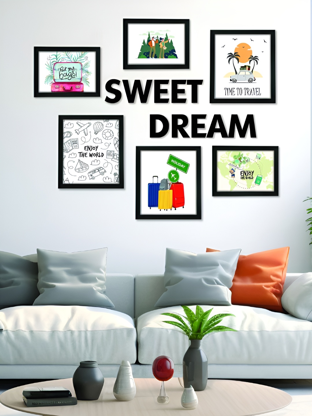 

RANDOM Black 6 Pieces MDF Wall Photo Frames With Sweet Dream Plaque