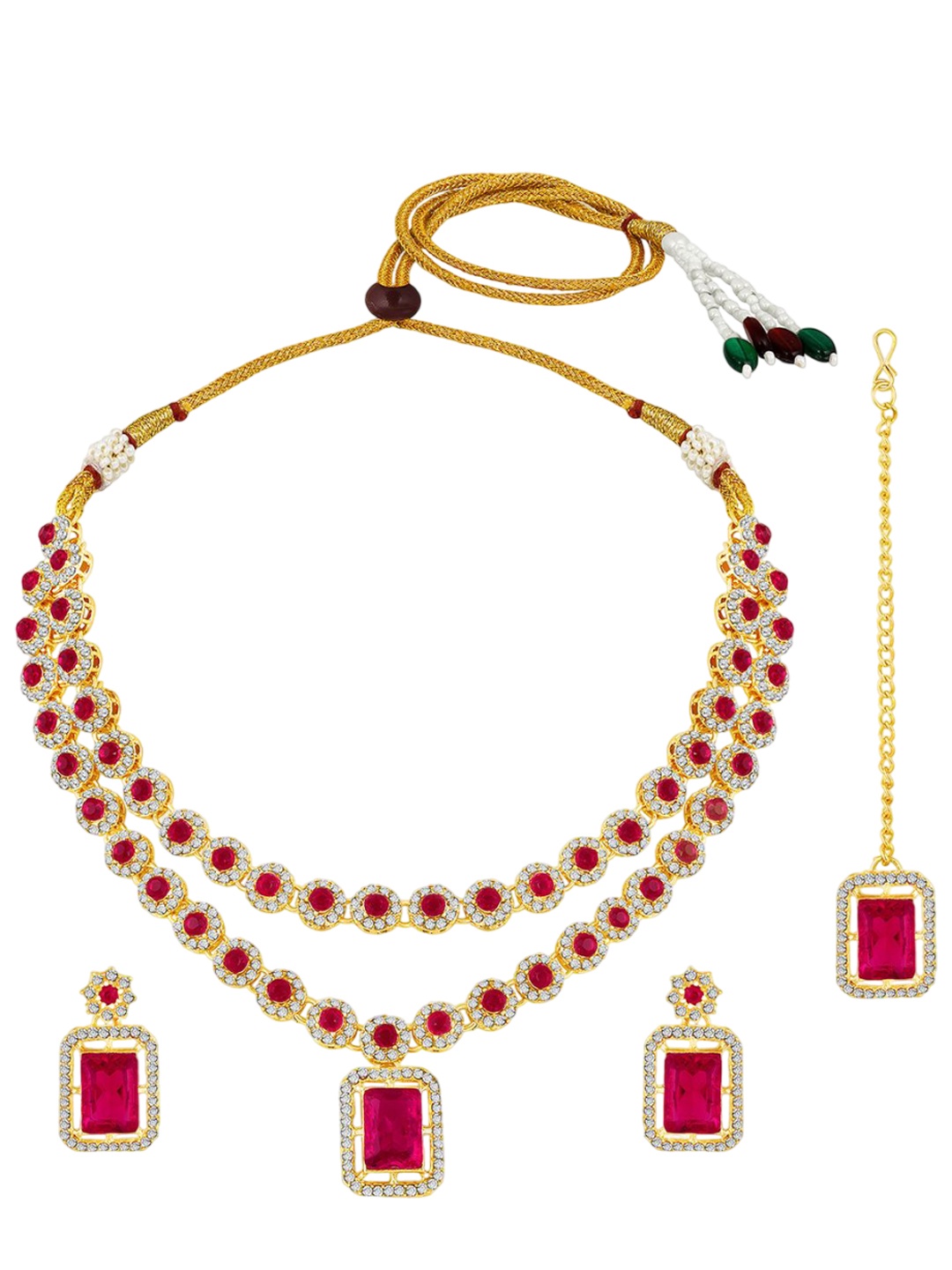 

Peora Gold-Plated Crystal & Cubic Zirconia-Studded 2 Layer Jewellery Set