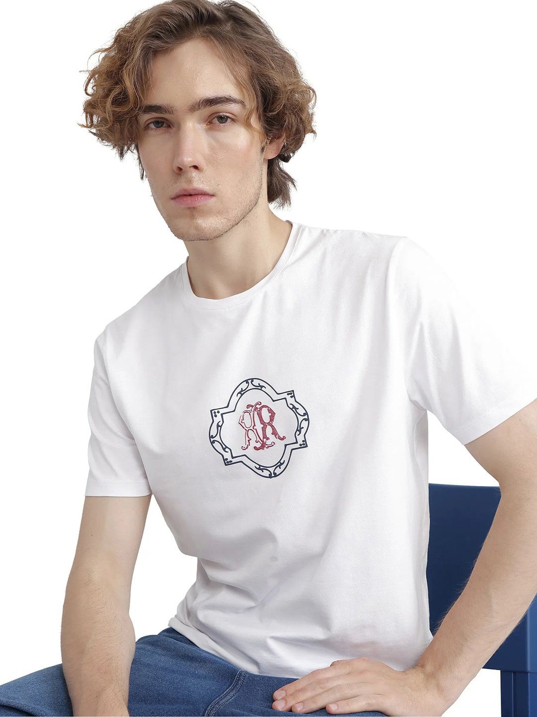 

RARE RABBIT Men Graphic Printed Round Neck Cotton T-shirt, White