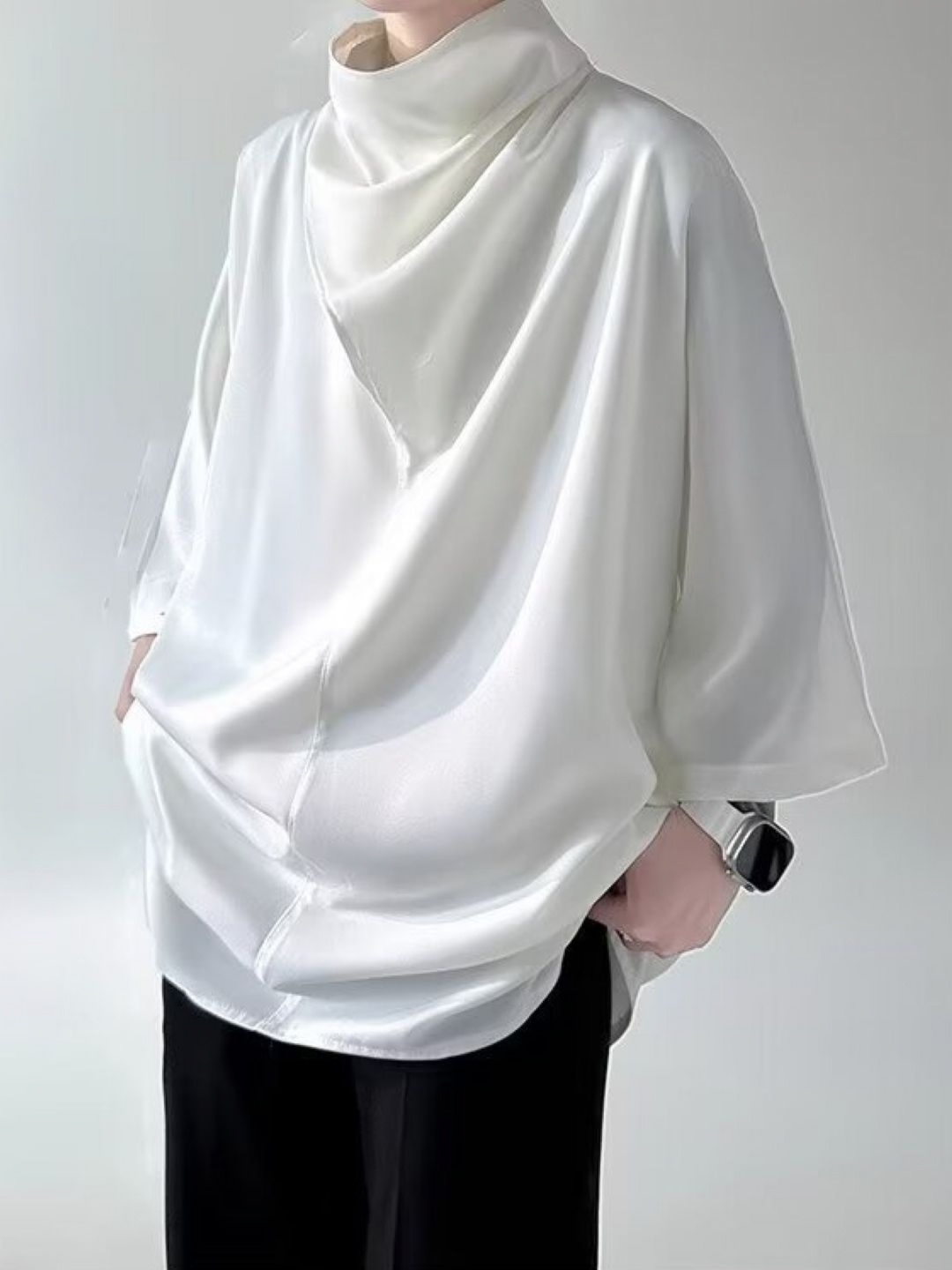 

HERE&NOW Men Solid High Neck Oversized T-shirt, White