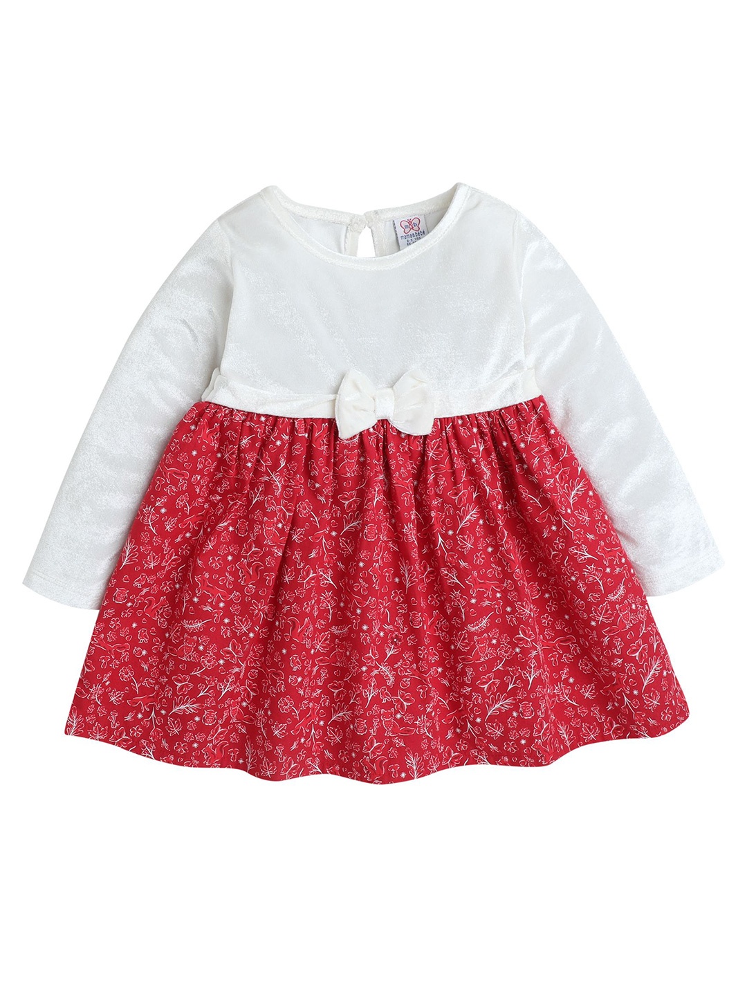 

mama & bebe Girls Floral Printed Velvet Fit & Flare Midi Winter Dress, White