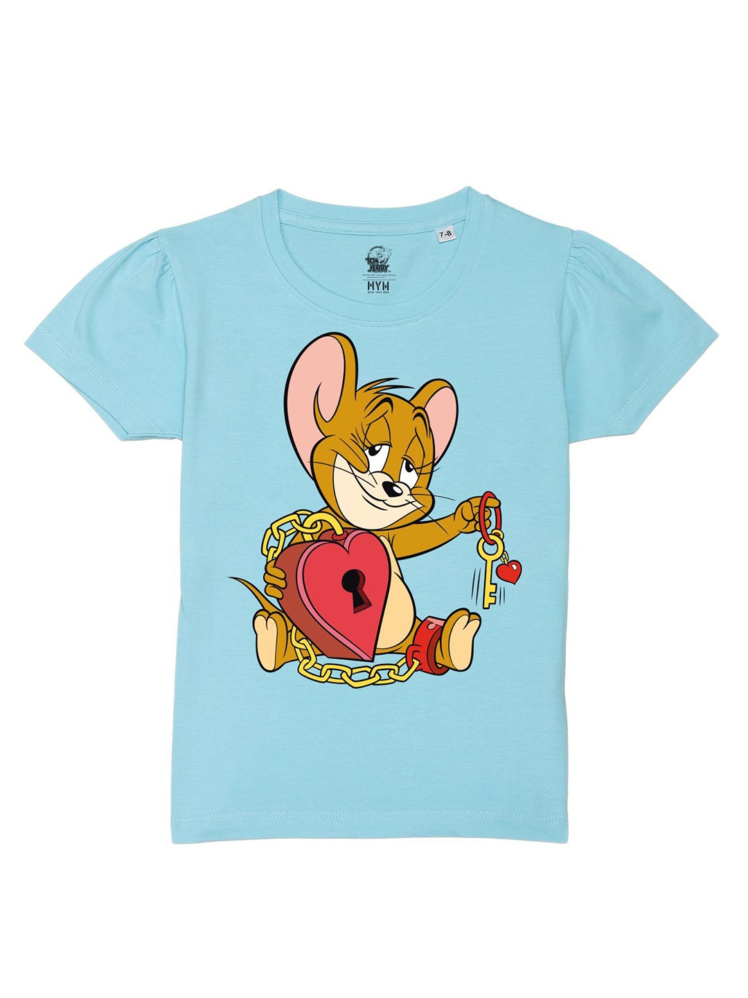 

Wear Your Mind Girls Graphic Printed Round Neck Pure Cotton Tom & Jerry T-shirt, Blue