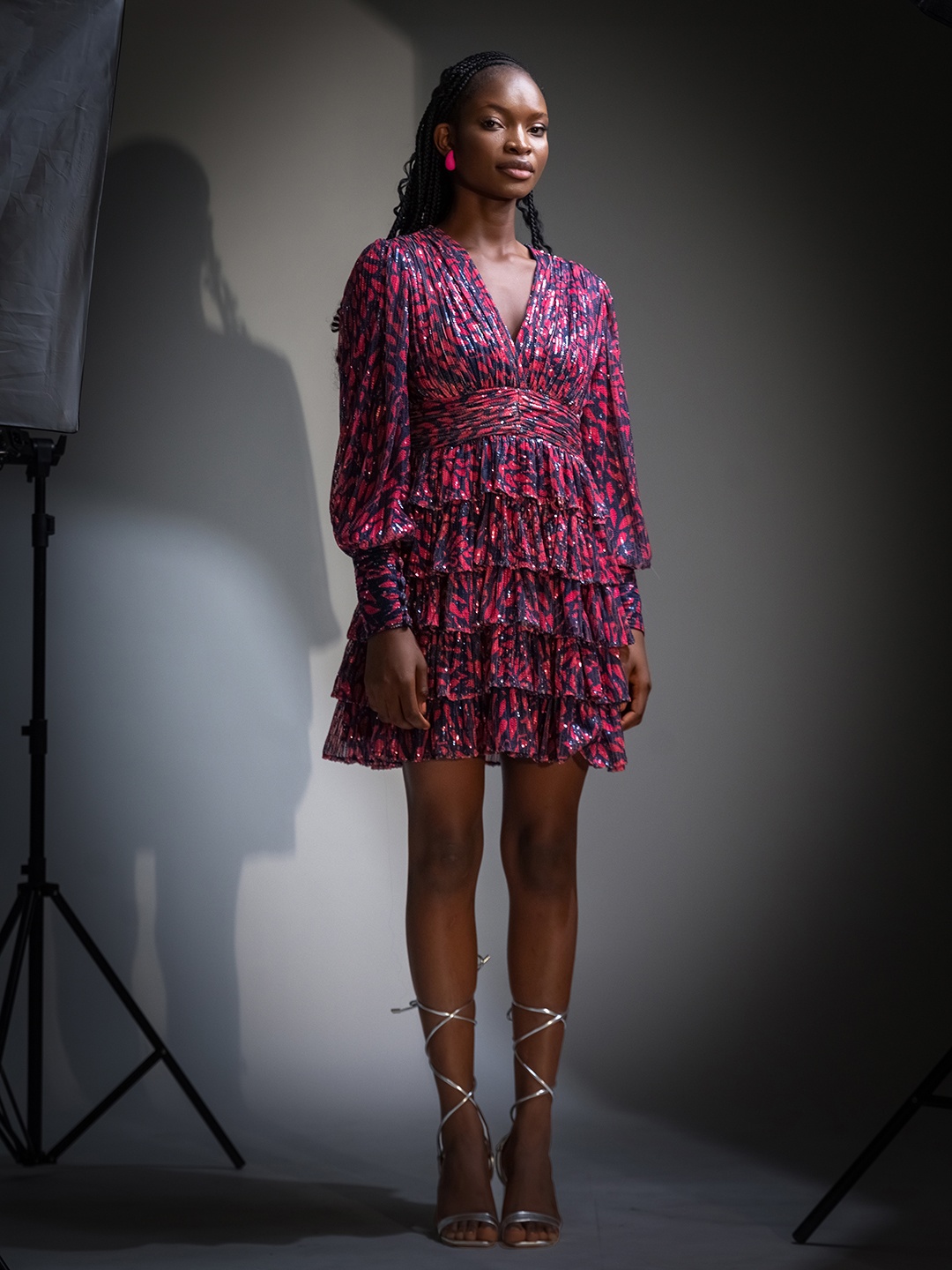 

JENI PAPO Women Floral Printed V-Neck A-Line Dress, Pink