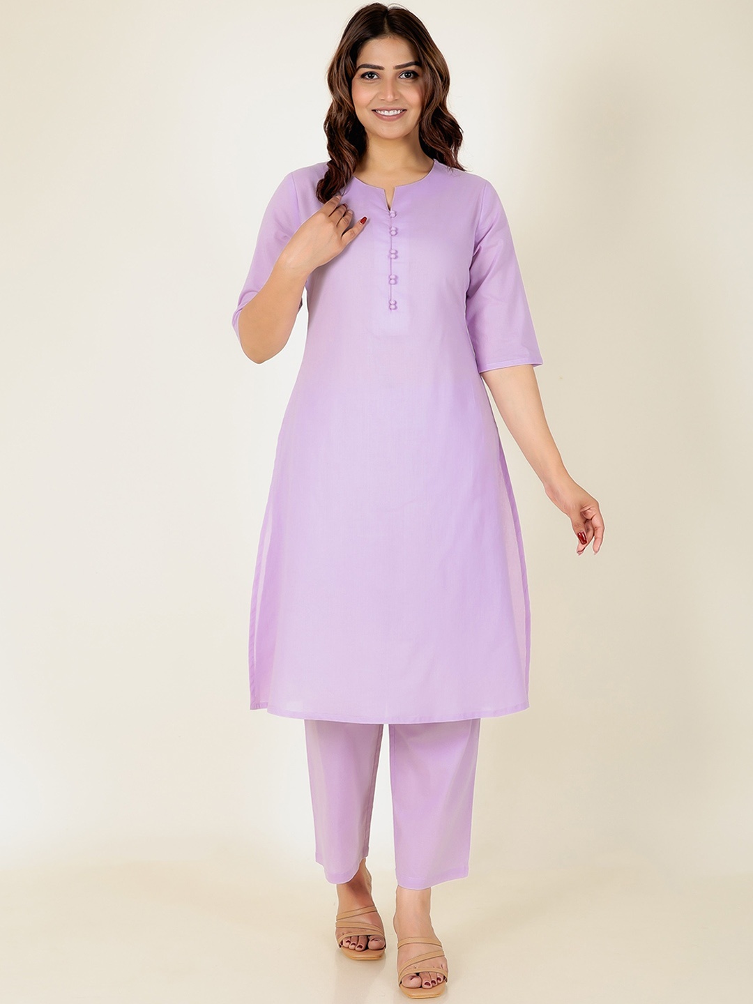 

Aramya Notch Neck Pure Cotton A-line Kurta, Purple