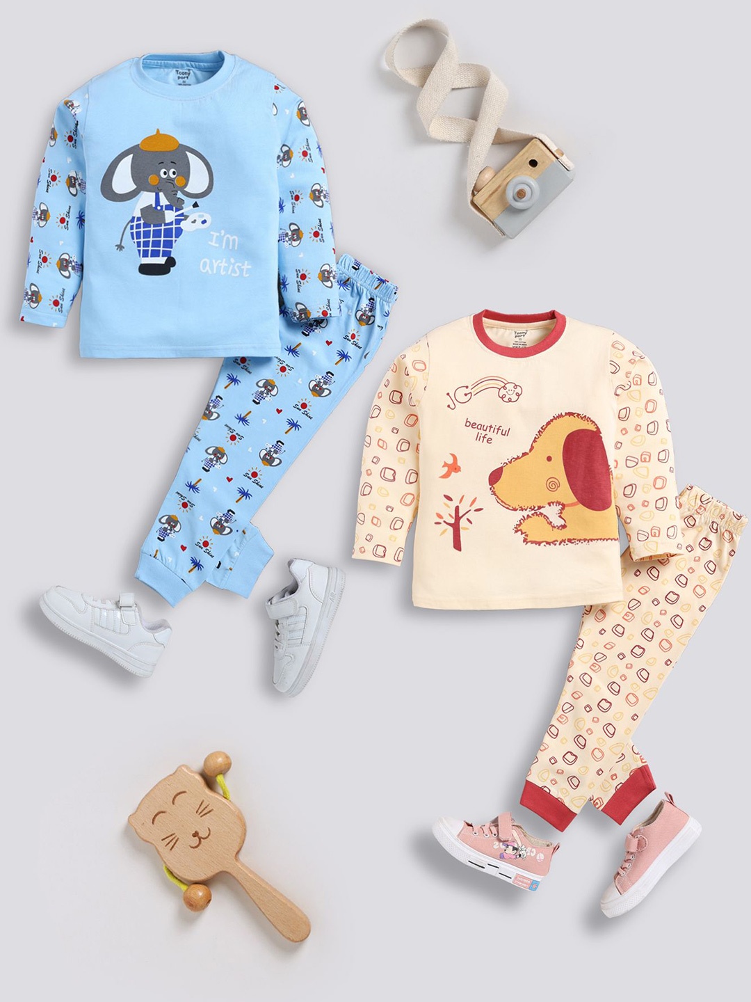 

Toonyport Boys Pack of 2 Printed Long Sleeves T-shirt with Trousers, Blue