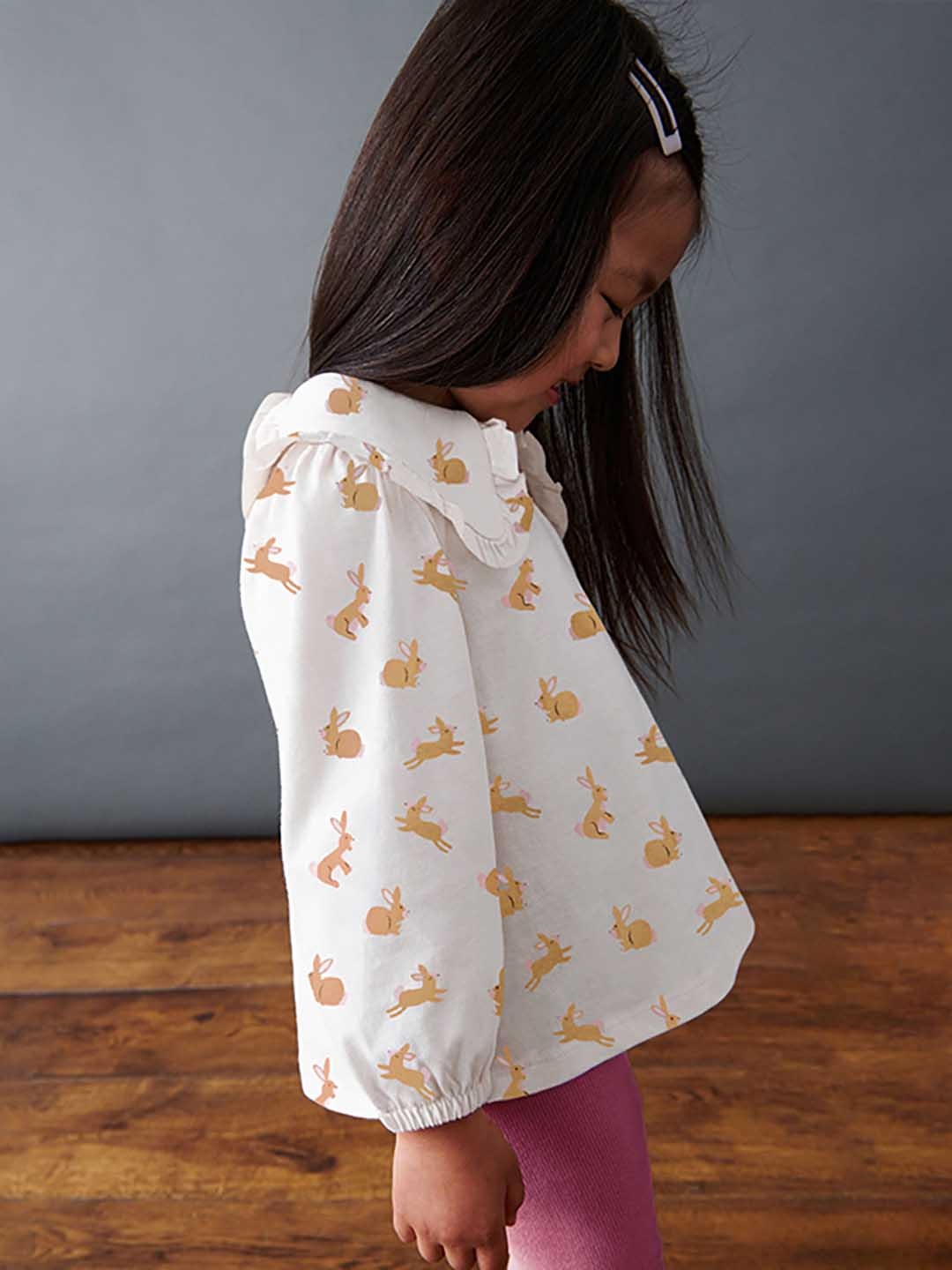 

JC SPARKLE Girls Animal Printed Peter Pan Collar Top With Leggings, White