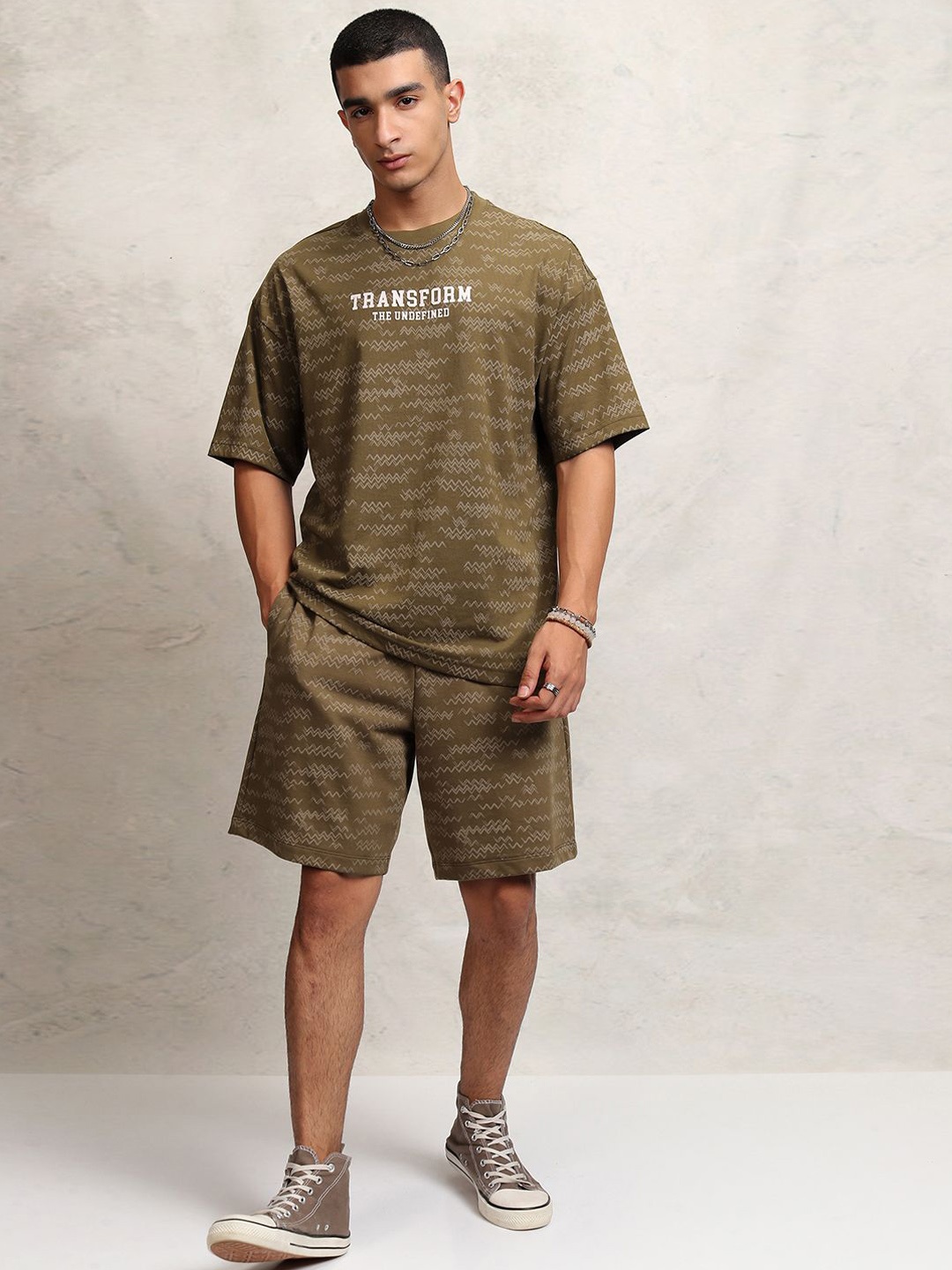 

HIGHLANDER Typography Printed T-shirt & Shorts, Brown