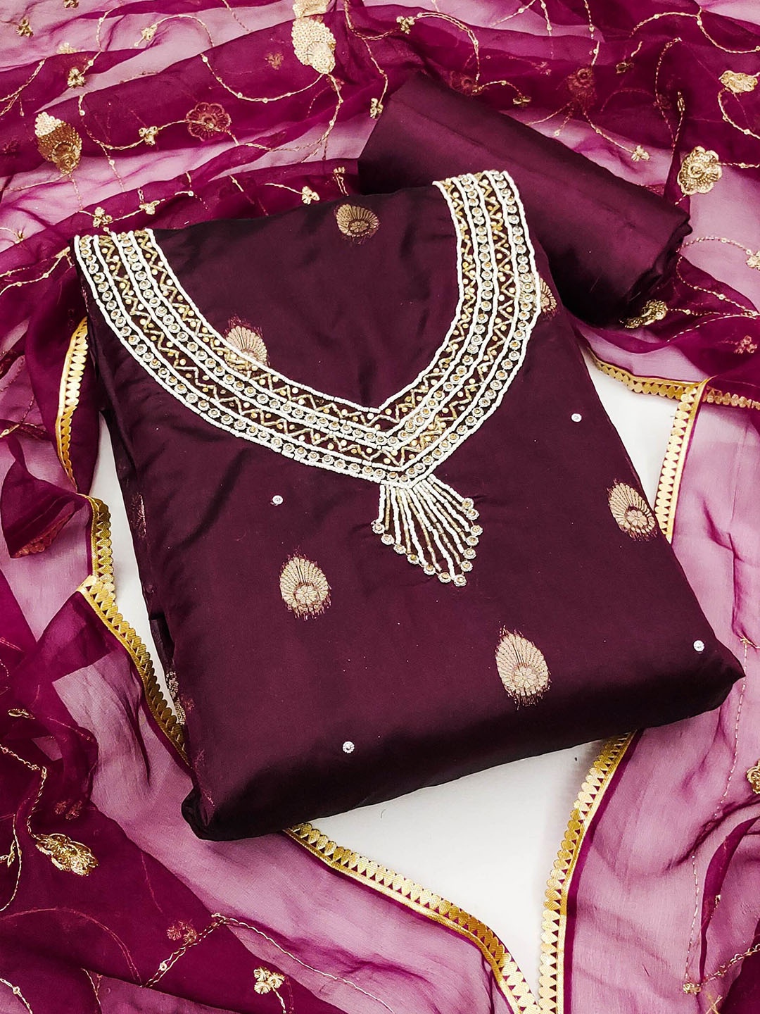 

MAHALASA Embroidered Unstitched Dress Material, Purple