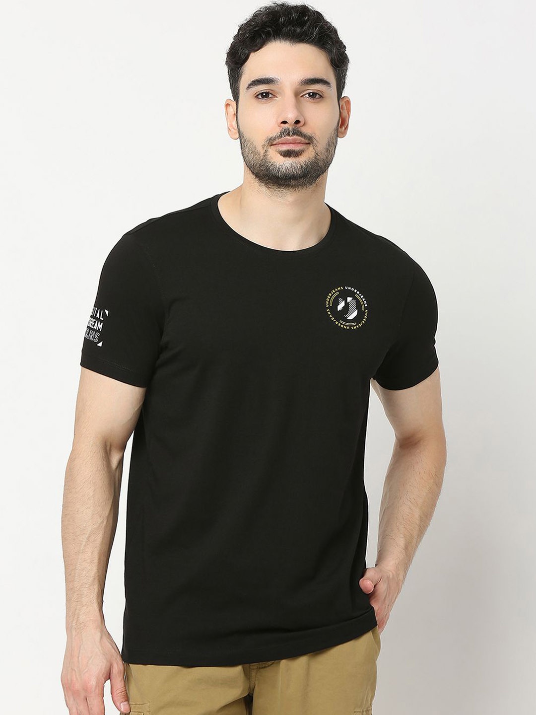 

UnderJeans by Spykar MenCotton T-shirt, Black
