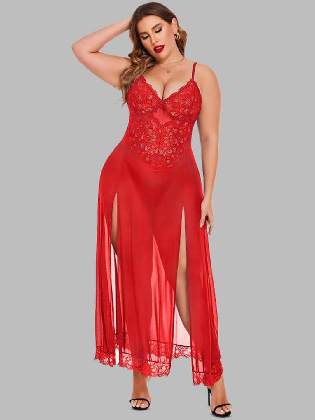 

Softwrap Women Self Design Shoulder Strap Net Baby Doll, Red