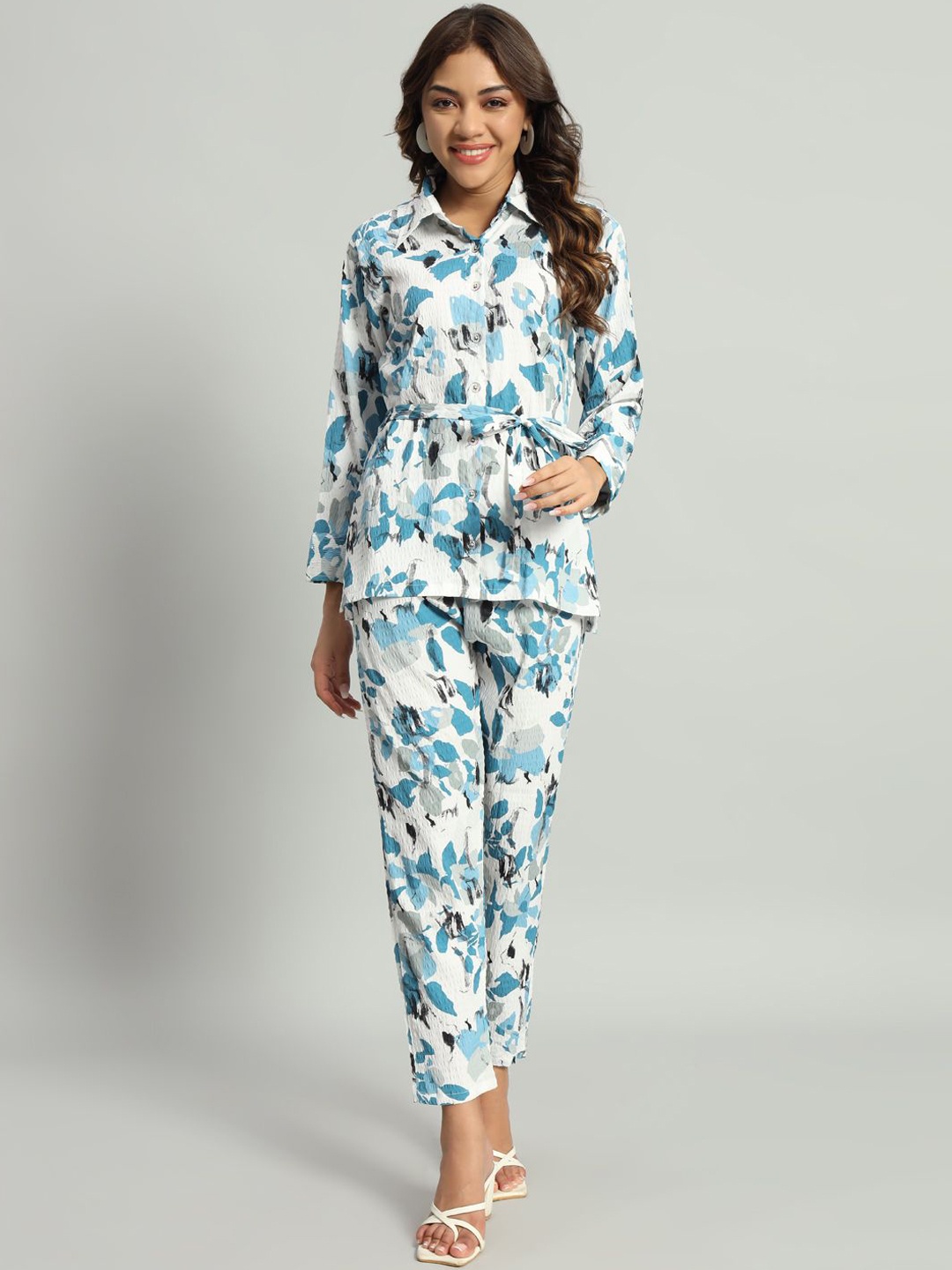 

SEPHANI Printed Pure Cotton Shirt With Trouser, White