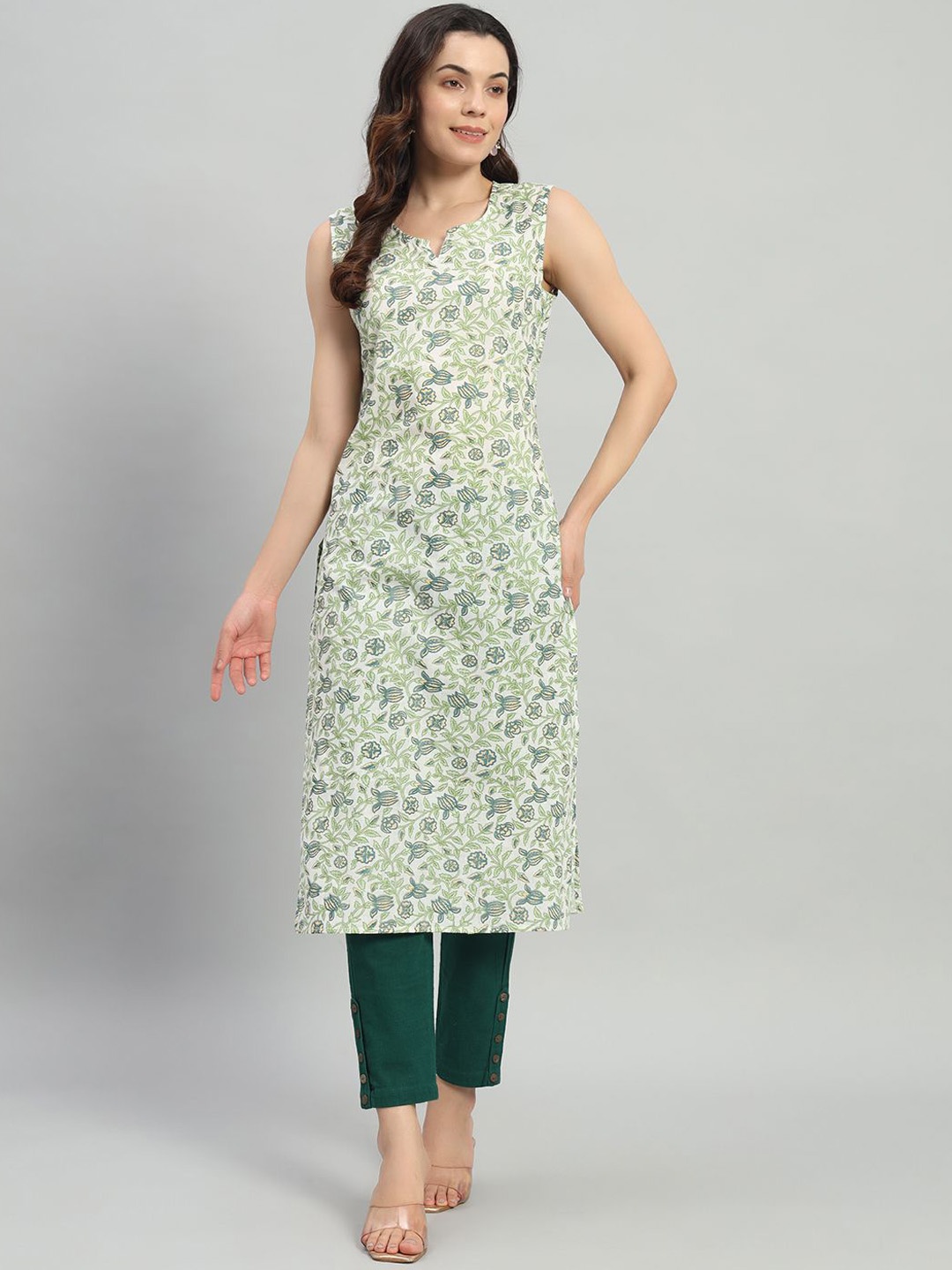 

ASHRU Floral Printed Straigth Kurta, White