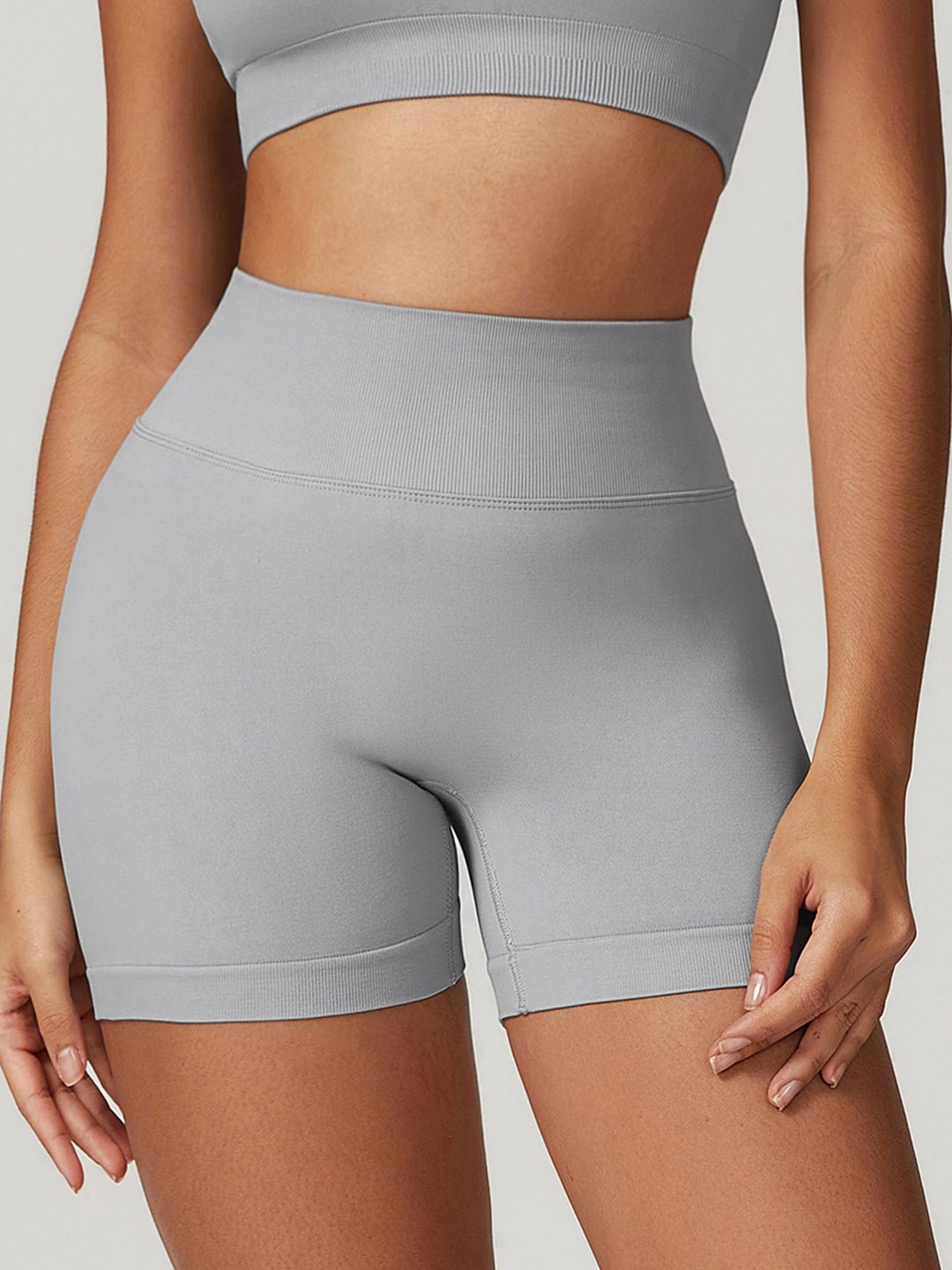 

LULU & SKY Women Solid Slim Fit Mid-Rise Above Knee Sports Shorts, Grey