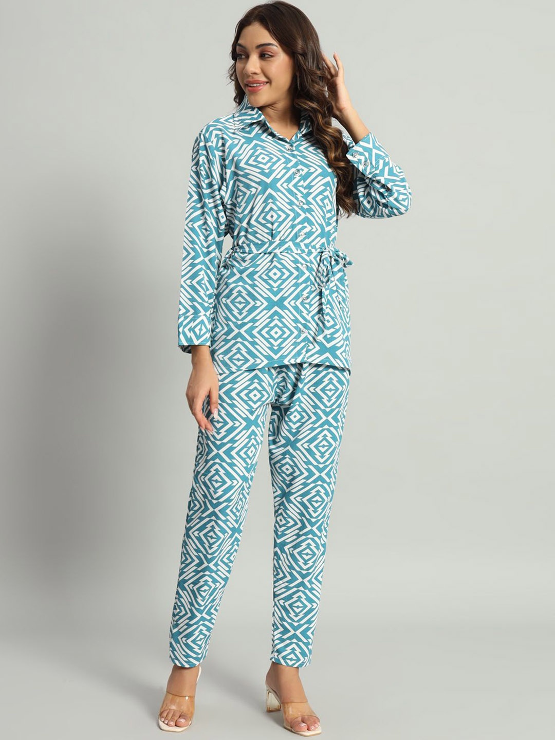 

SEPHANI Printed Pure Cotton Shirt With Trouser, Blue
