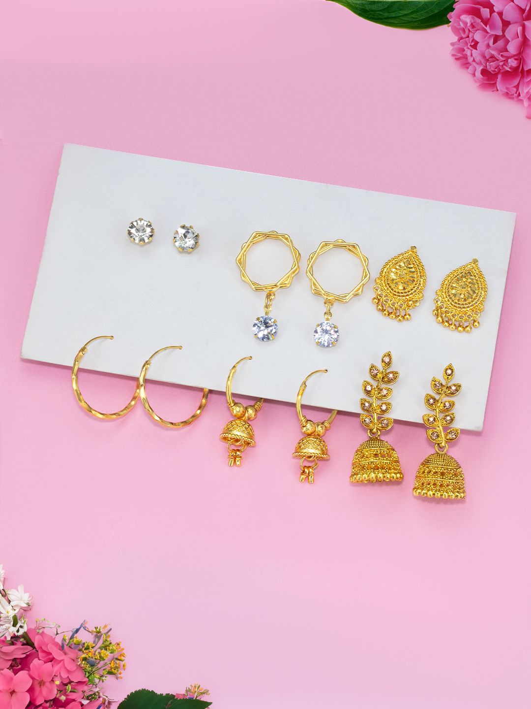 

PRIVIU Set of 6 Gold Plated Hoop, Jhumkas & Studs Earrings