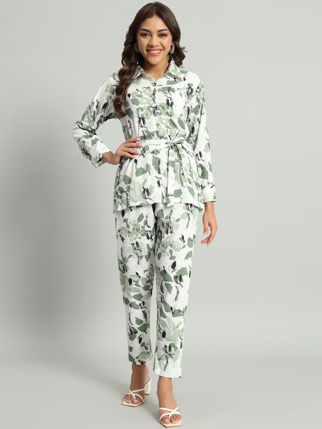 

SEPHANI Printed Pure Cotton Shirt With Trouser, White