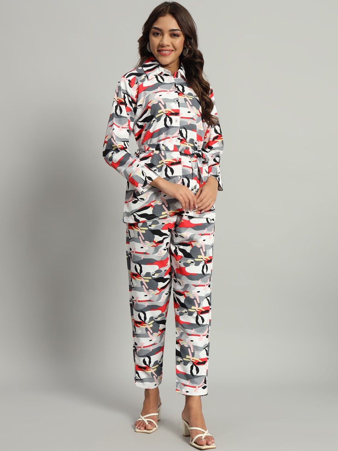 

SEPHANI Printed Pure Cotton Shirt With Trouser, White