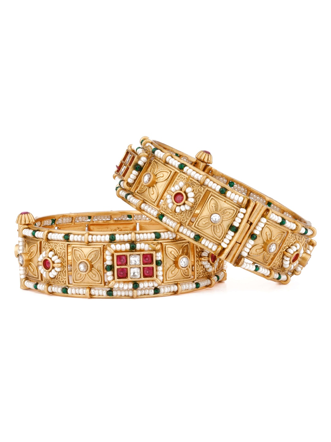 

Vivinia by Vidhi Set Of 2 Gold-Plated Stone-Studded & Beaded Bangles